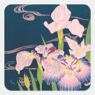 IRISES JAPANESE ART QUADRATISCHER AUFKLEBER