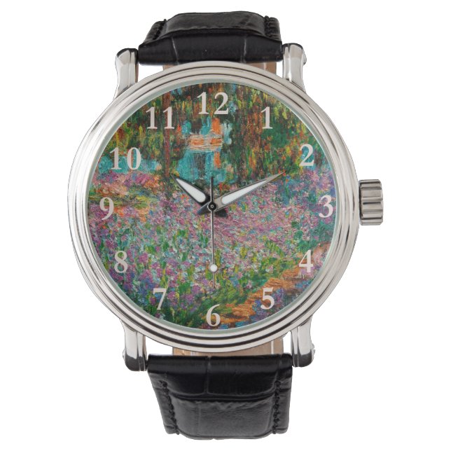 Irises Monet Garden Giverny Blume Armbanduhr (Vorderseite)