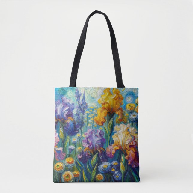 Irises Tote Bag Lush Oil Painting Style (Vorderseite)