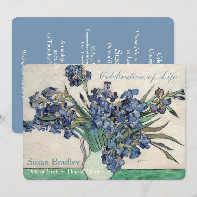 Irises Van Gogh Celebration Funeral Ankündigung (Vorne/Hinten)