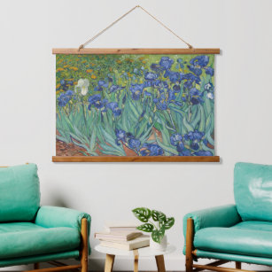 Irises Van Gogh Vintage Blume der Blumenart Wandteppich Mit Holzrahmen