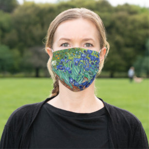 Irises Vincent Van Gogh Blue Flowers Nature Art Mund-Nasen-Maske Aus Stoff