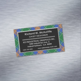 Irish Accent Clan MacAuliffe McAuliffe Tartan Magnetische Visitenkarte