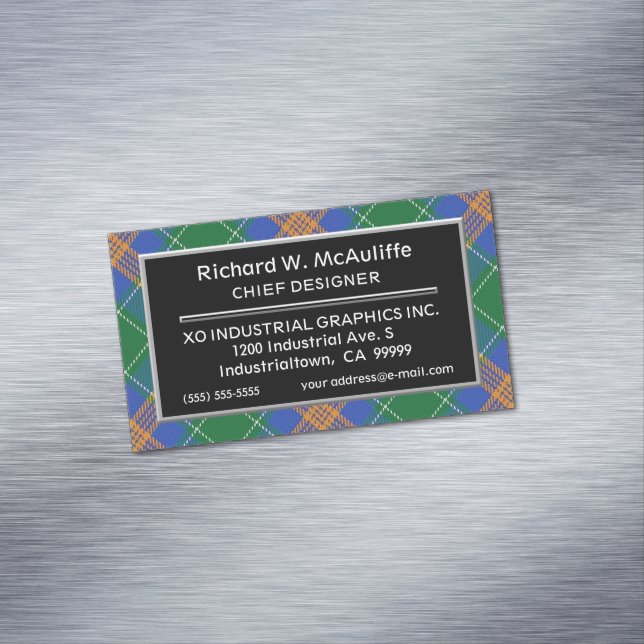 Irish Accent Clan MacAuliffe McAuliffe Tartan Magnetische Visitenkarte (Beispiel)