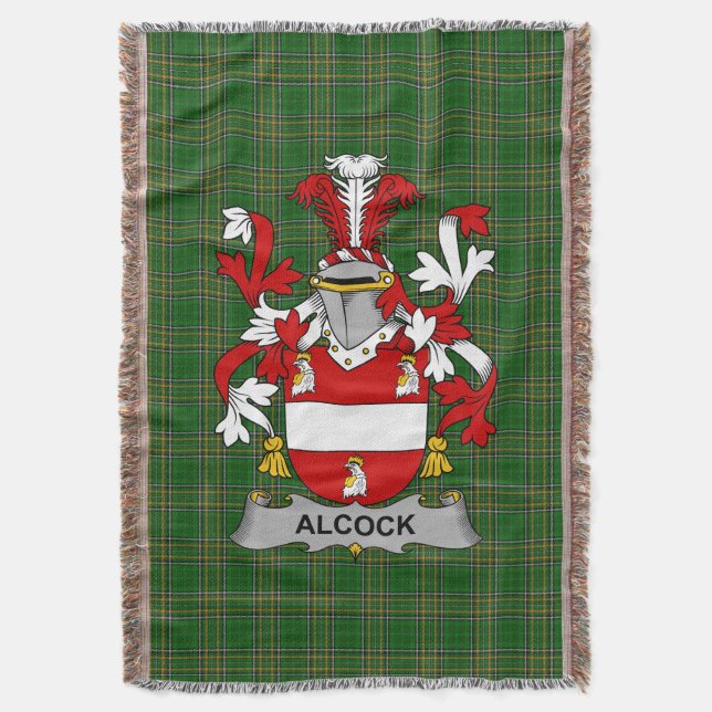 Irish Alcock Coat of Arms Familienwappen Irland Decke (Vorderseite Vertikal)