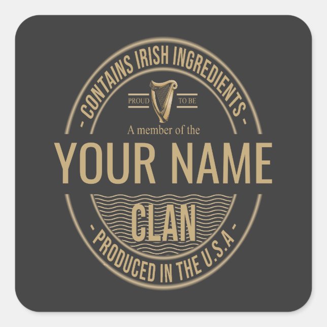 Irish American Custom Family Clan Name Quadratischer Aufkleber (Vorderseite)