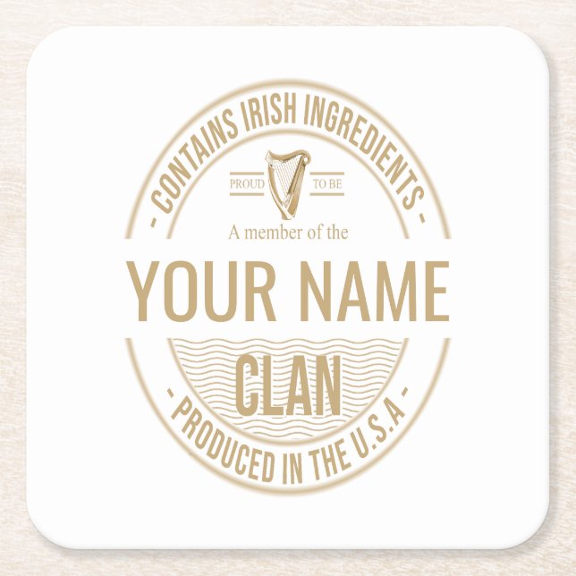 Irish American Custom Family Clan Name Rechteckiger Pappuntersetzer (Vorderseite)