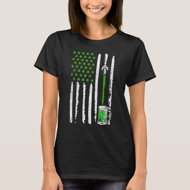Irish American Flag Draft Beer Shamrock St Patrick T-Shirt (Vorderseite)