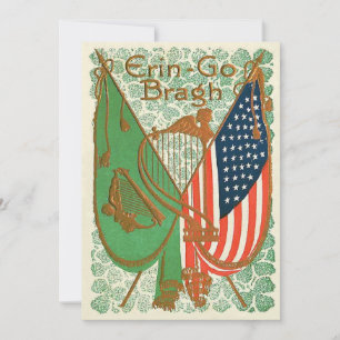 Irish American Flag Harp of Erin Kleeblatt Einladung