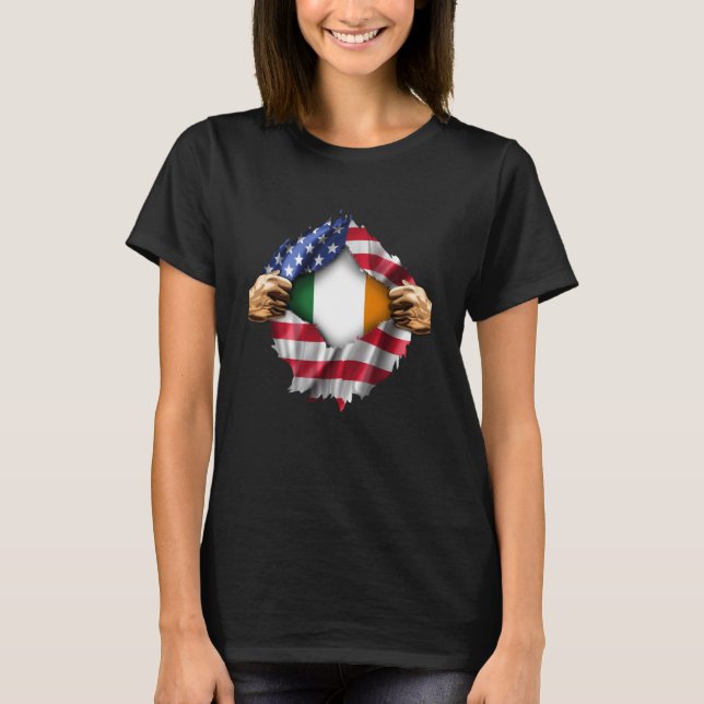 Irish American Flag Irland rippt St Patric auf T-Shirt (Vorderseite)