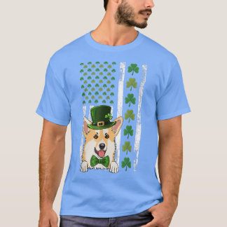 Irish American Flag Irland Vintage Corgi ST PATRI T-Shirt