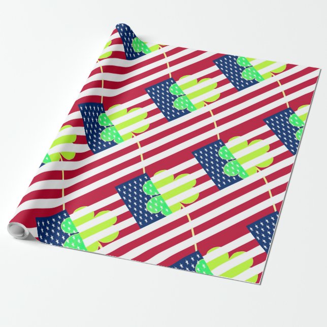 Irish American Flag Kleeblatt Clover St. Patrick Geschenkpapier (Ungerollt)