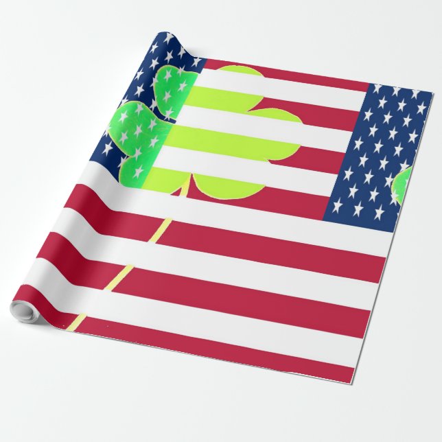 Irish American Flag Kleeblatt Clover St. Patrick Geschenkpapier (Ungerollt)