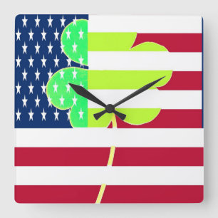 Irish American Flag Kleeblatt Clover St Patrick Quadratische Wanduhr