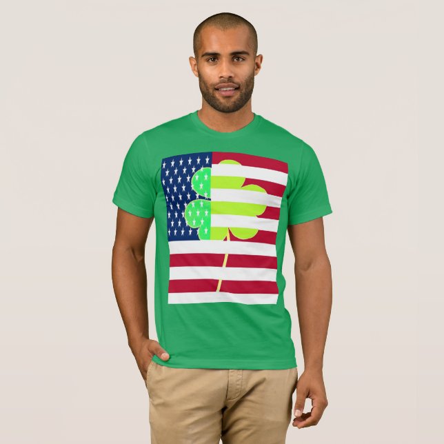 Irish American Flag Kleeblatt Clover St. Patrick T-Shirt (Vorne ganz)
