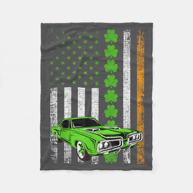 Irish American Flag Lucky Car Racing St. Patrick's Fleecedecke (Vorderseite)