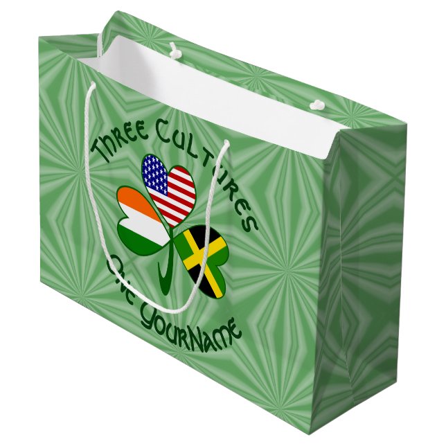 Irish American Flags Kleeblatt Ihr Name Große Geschenktüte (Vorderseite Schrägansicht)