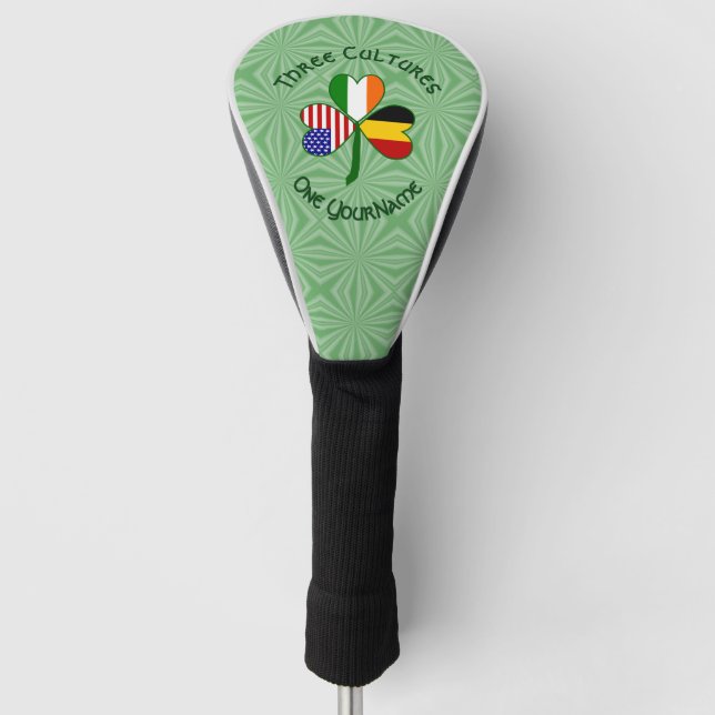 Irish American Flags Kleeblatt Personalisiert Golf Headcover (Vorderseite)