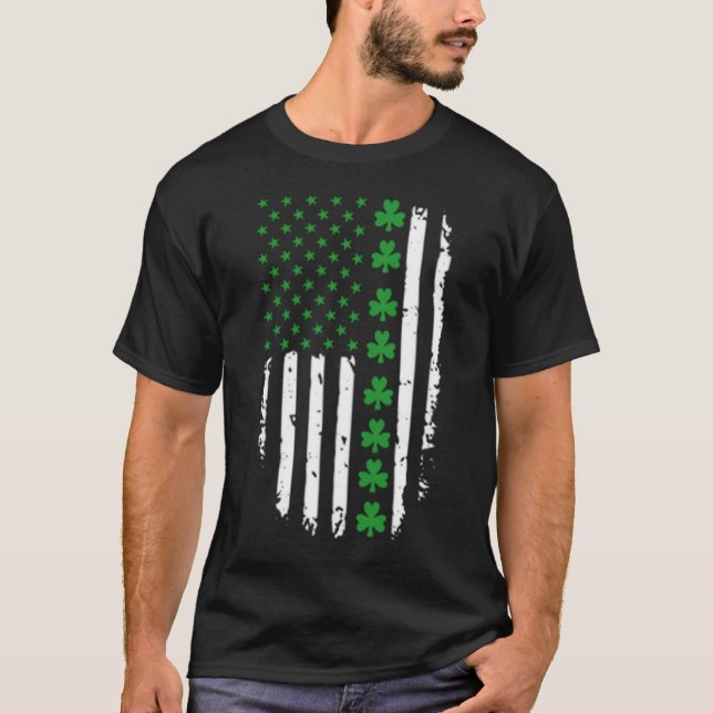 Irish American Green Clover & Stars Flag St Patric T-Shirt (Vorderseite)