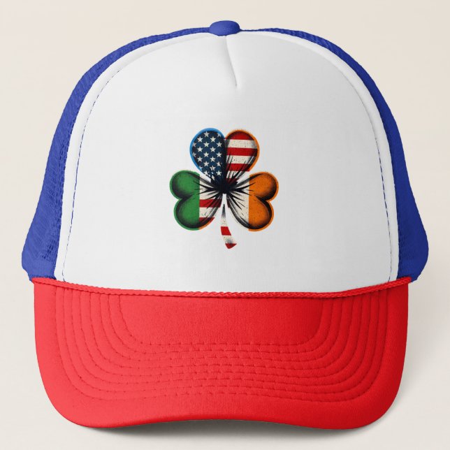Irish American Unity Kleeblatt Design Truckerkappe (Vorderseite)