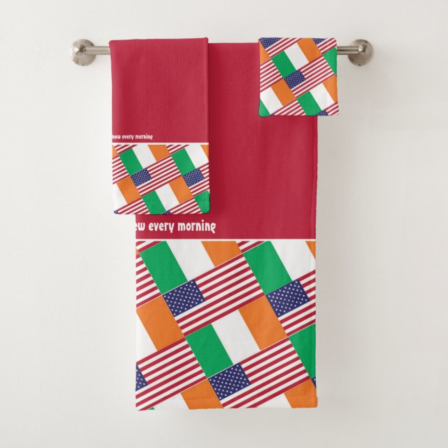 IRISH AMERIKAN FLAGS Personalisierte Schrift RED Badhandtuch Set (Insitu)