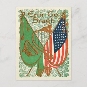Irish-amerikanische Flagge Harfe von Erin Shamrock Postkarte
