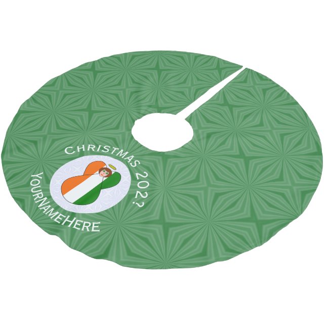 Irish Angel Christmas Flag Personalisiert Polyester Weihnachtsbaumdecke (Schrägansicht)