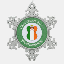 Irish Angel Christmas Flag Personalisiert Schneeflocken Zinn-Ornament