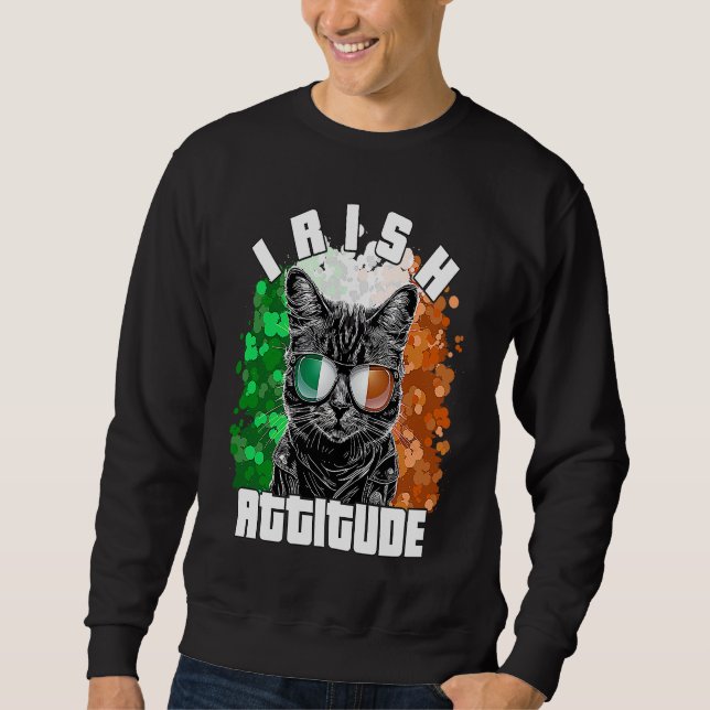 Irish Attitude  Cat Sunglasses Ireland Flag Sweatshirt (Vorderseite)