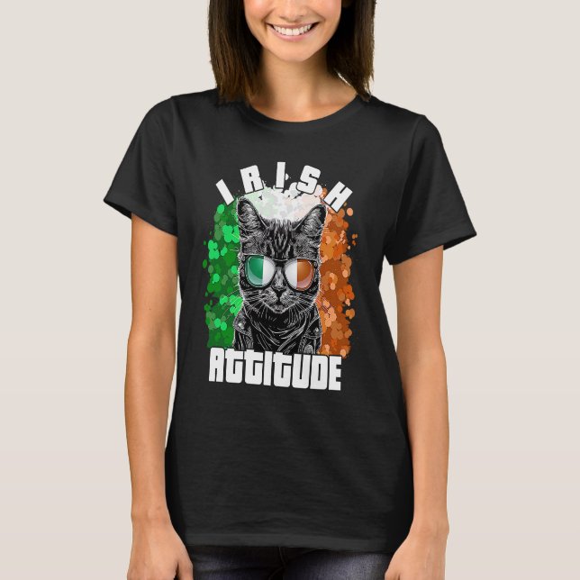 Irish Attitude  Cat Sunglasses Ireland Flag T-Shirt (Vorderseite)