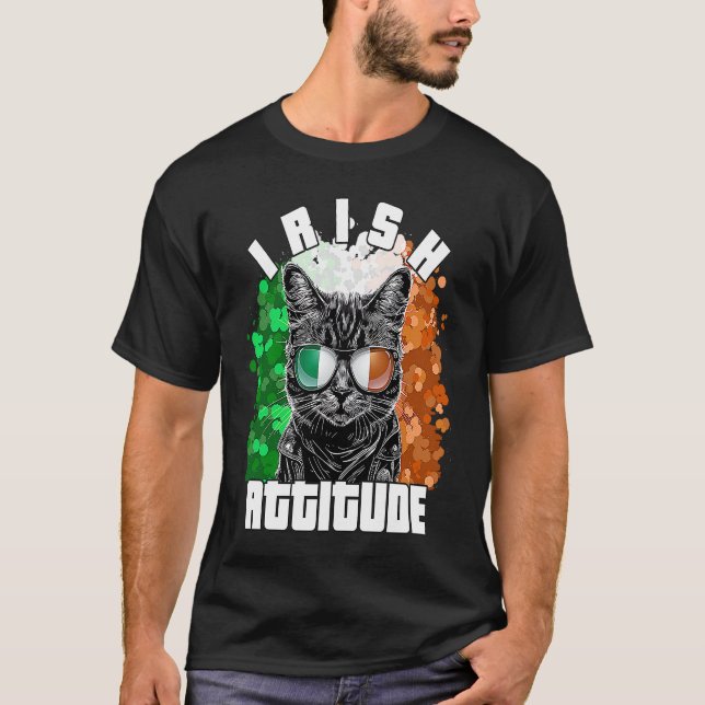 Irish Attitude  Cat Sunglasses Ireland Flag T-Shirt (Vorderseite)