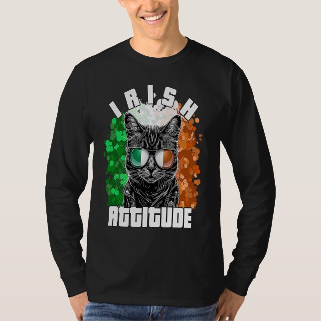 Irish Attitude  Cat Sunglasses Ireland Flag T-Shirt (Vorderseite)