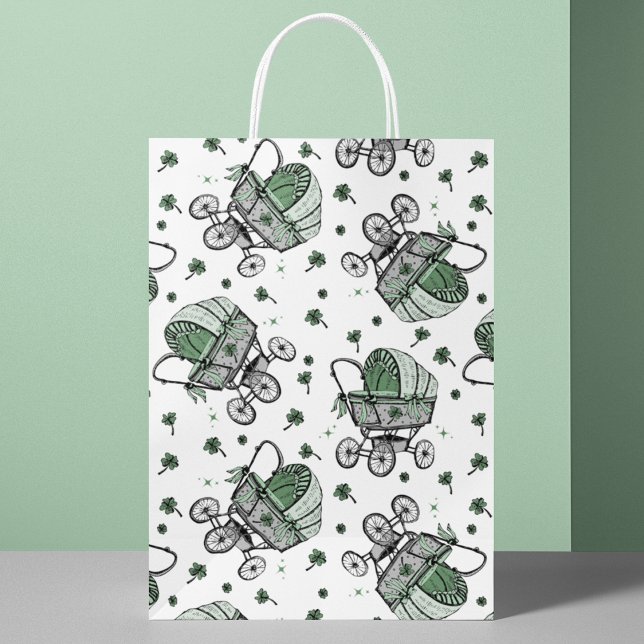 Irish Baby Carriage St Patrick's Day Baby Shower Kleine Geschenktüte (Cute Irish St. Patrick's Day Baby Shower or New Mother Gift Bag. Hand-Drawn Victorian Baby Carriage.)