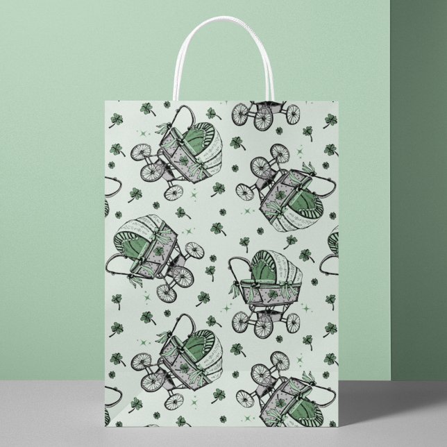 Irish Baby Carriage St Patrick's Day Baby Shower Kleine Geschenktüte (Cute Irish St. Patrick's Day Baby Shower or New Mother Gift Bag. Hand-Drawn Victorian Baby Carriage.)