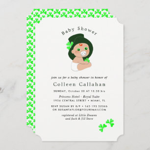Irish Baby Leprechaun Lucky Kleeblatt Babydusche Einladung