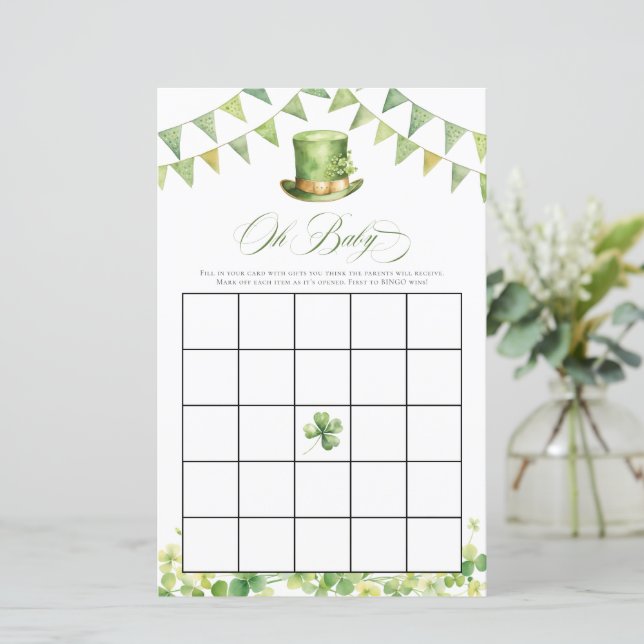 Irish Baby Shower Bingo Green Shamrock Card (Stehend Vorderseite)