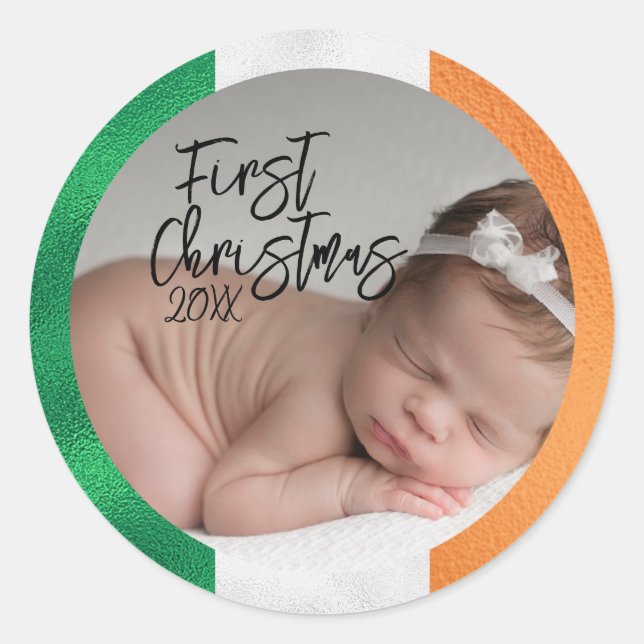 Irish Baby's First Christmas Runder Aufkleber (Vorderseite)