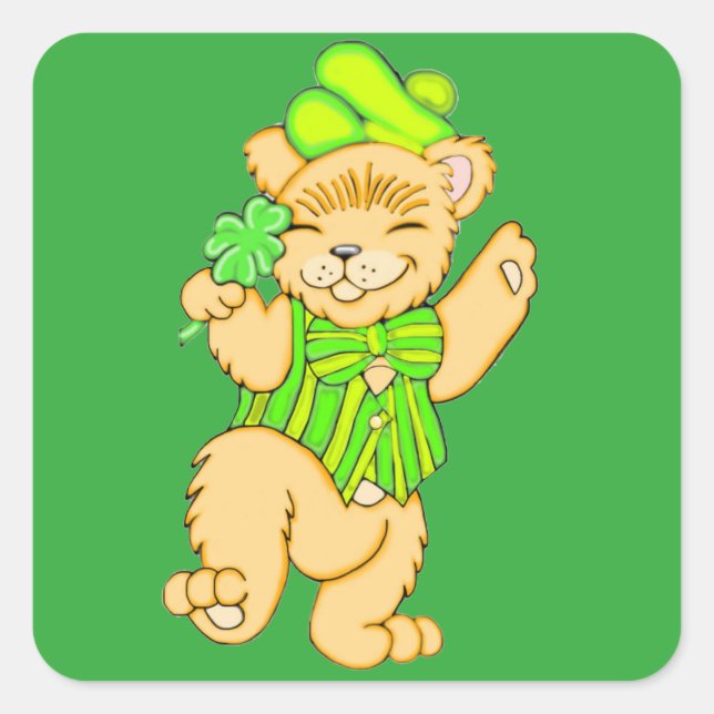 Irish Bär mit Kleeblatt Square Stickers (Vorderseite)