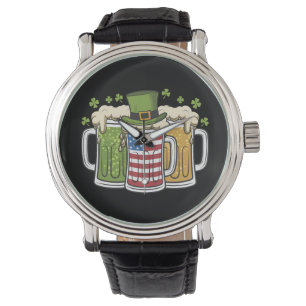 Irish Beer Ireland USA American Flag St Patrick's Armbanduhr