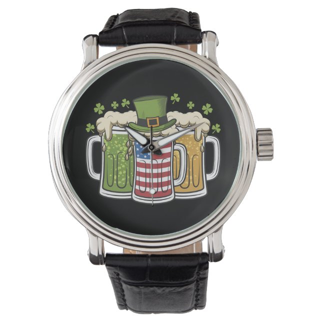 Irish Beer Ireland USA American Flag St Patrick's Armbanduhr (Vorderseite)