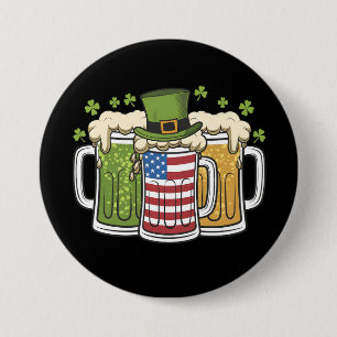 Irish Beer Ireland USA American Flag St Patrick's Button