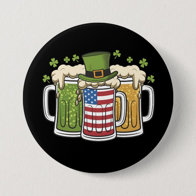 Irish Beer Ireland USA American Flag St Patrick's Button (Vorderseite)