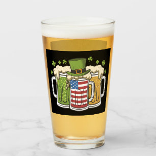 Irish Beer Ireland USA American Flag St Patrick's Glas