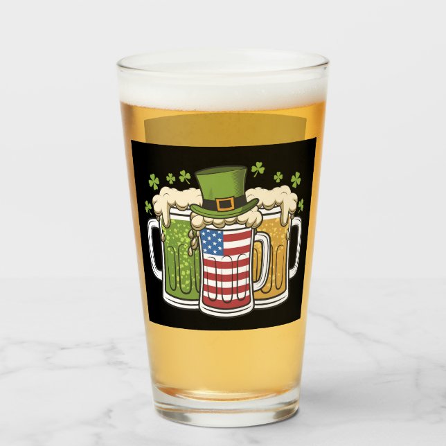 Irish Beer Ireland USA American Flag St Patrick's Glas (Vorne (Gefüllt))