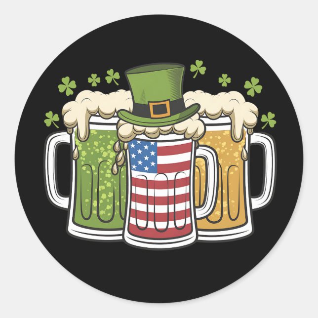 Irish Beer Ireland USA American Flag St Patrick's Runder Aufkleber (Vorderseite)