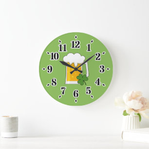 Irish Beer Tasse mit Kleeblatt Clover Große Wanduhr