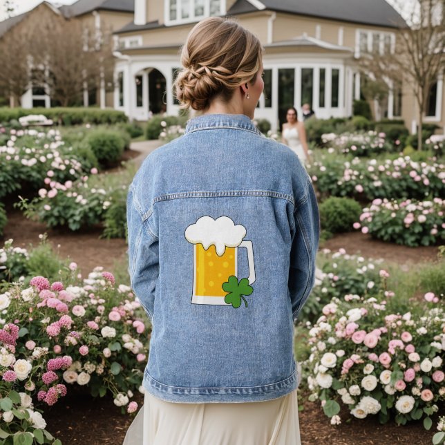 Irish Beer Tasse mit Kleeblatt Clover Jeansjacke (Hochzeit Rückseite)