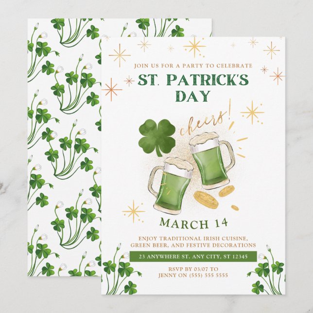 Irish Beers & Cheer St. Patrick's Day Party Einladung (Vorne/Hinten)
