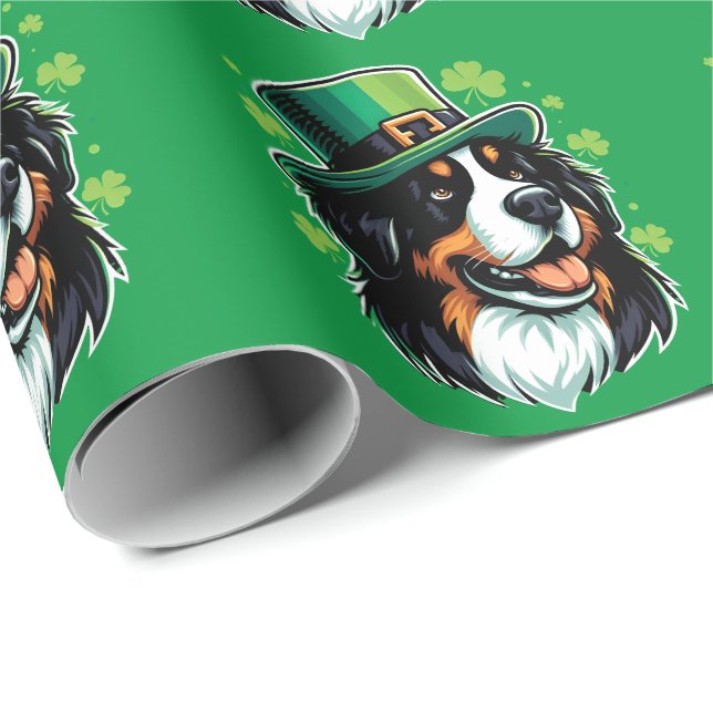 Irish Bernese Dog Leprechaun Hat St Patricks Day Geschenkpapier (Rolleneckpunkt)