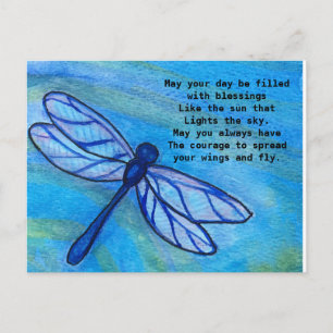 Irish Blessing Brave Blue Dragonfly Courage Postkarte